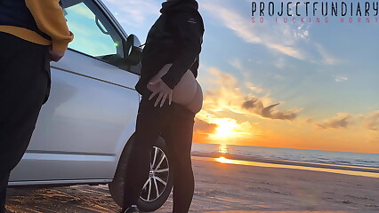 magical sunset sex at the beach - risky public quickie with damsel in taut yoga leggings, projectfundiary
